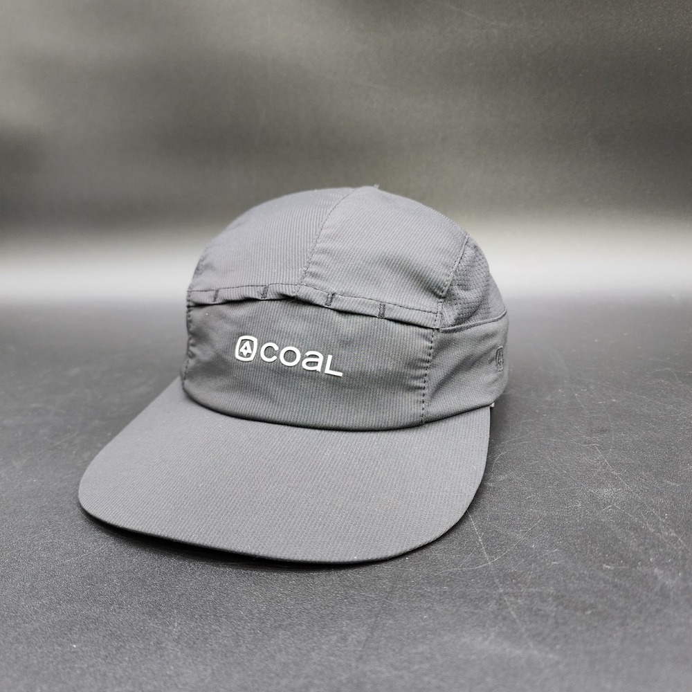 Coal Black 5 Panel Camp‎ Hat Gorpcore Hiking Running Mesh Technical Strapback